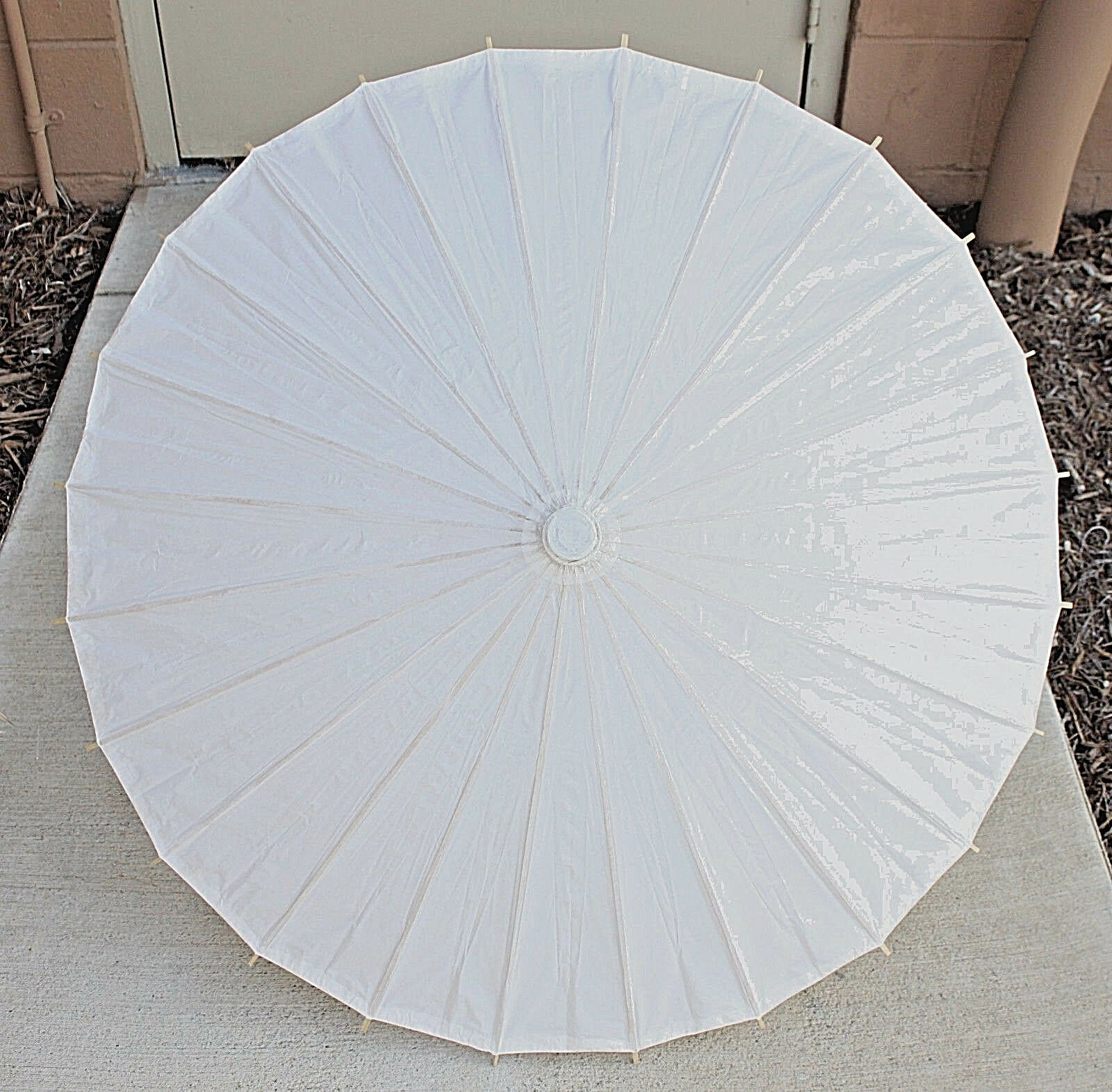 32" Inch Dia White Wood Bamboo Paper Parasol Backyard Umbrella Decoration Gift