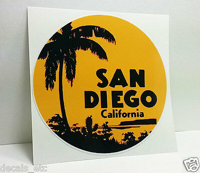 San Diego California Vintage Style Travel Decal, Vinyl Sticker, Luggage Label 4"