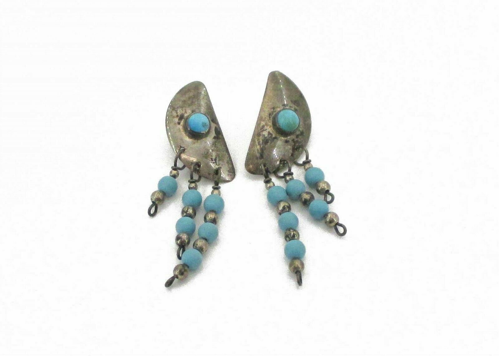 Vintage Sterling Silver 925 Southwestern Natural Turquoise Dangle Earrings 5.6g