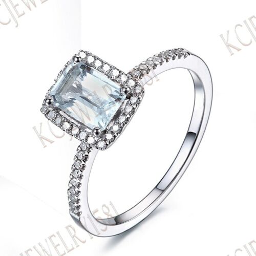 Diamonds Gemstones Aquamarine Prong Setting 925 Sterling Sliver Engagement Ring