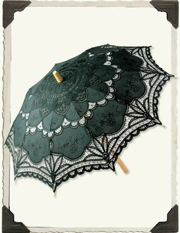 Victorian Trading Co Black Battenberg Lace Parasol Umbrella & Bamboo Handle