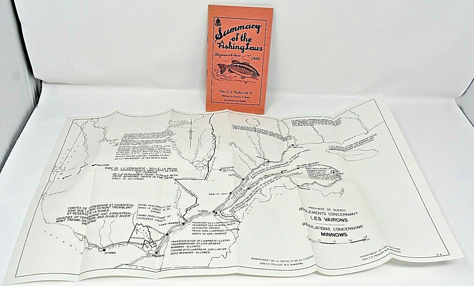 Rare 1960 Quebec Canada Summary Of Fishing Laws With Map Ministers For Fisheries