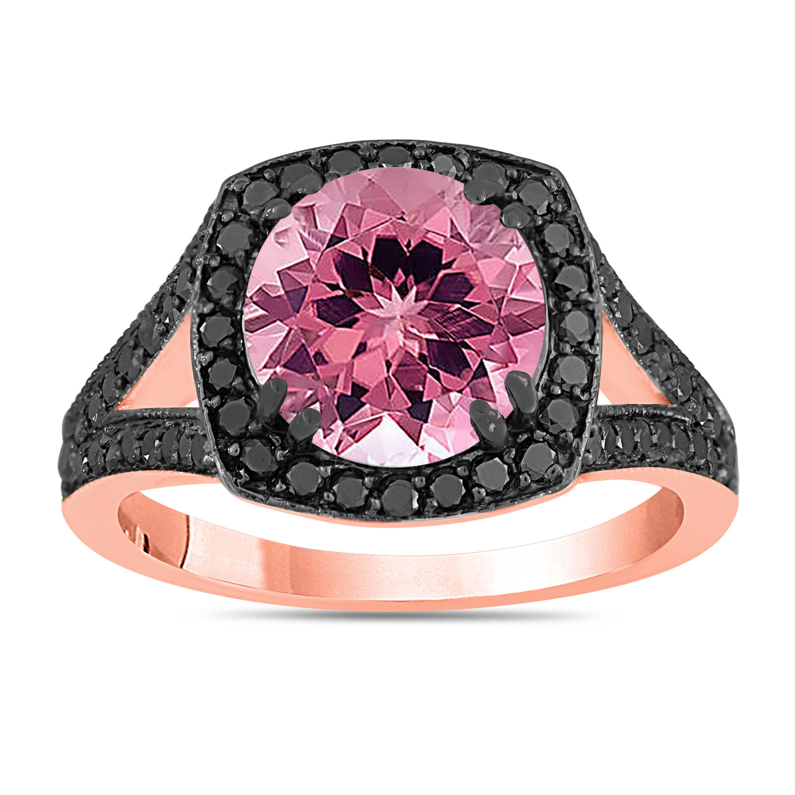 3.24 Carat Pink Tourmaline Engagement Ring Wedding Ring 14k Rose Gold Pave Halo