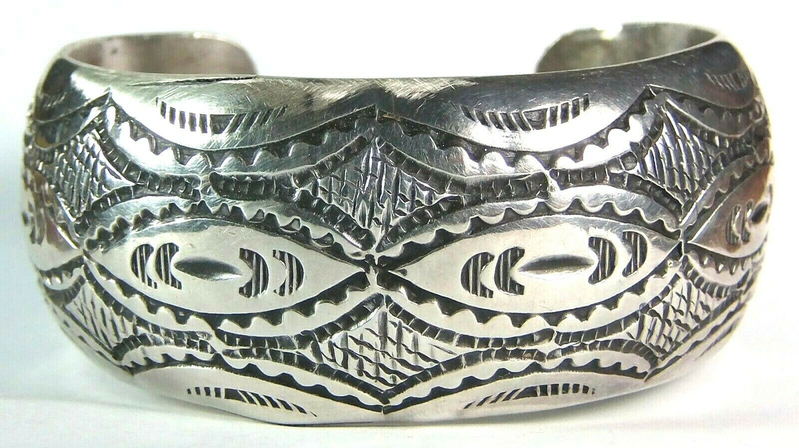 Navajo Native Sublimely Detailed Hand Engraved Stamp Work Sterling Bracelet Cuff