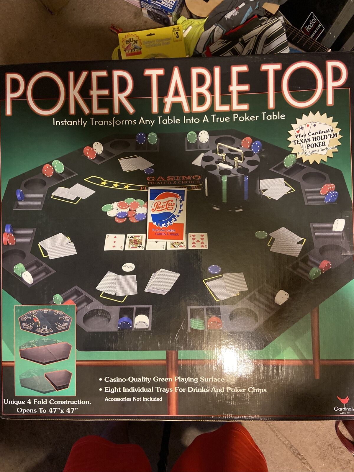 Tabletop Poker Table 47”conversion Texas Holdem. Pepsi Cards Inc. New In Box!