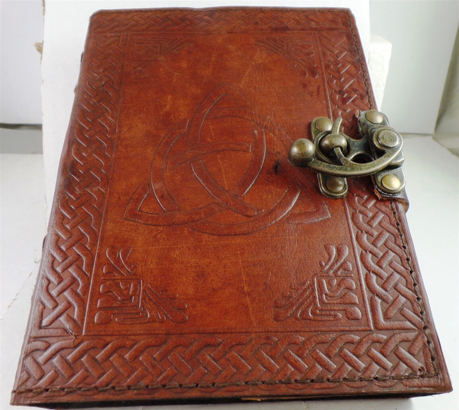 5x7 Leather Journal Celtic Triquetra Embossed Lock Clasp Wicca Pagan New