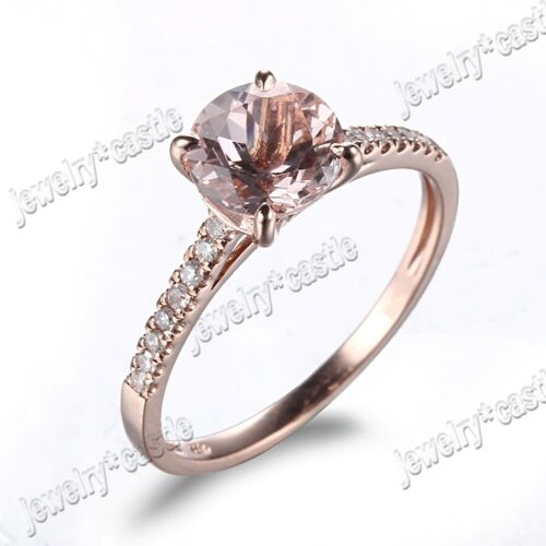Fine! 14k Rose Gold 8mm Round Pink Morganite & Diamond Wedding Anniversary Ring