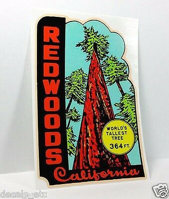 Redwoods California Vintage Style Travel Decal, Vinyl Sticker, Luggage Label