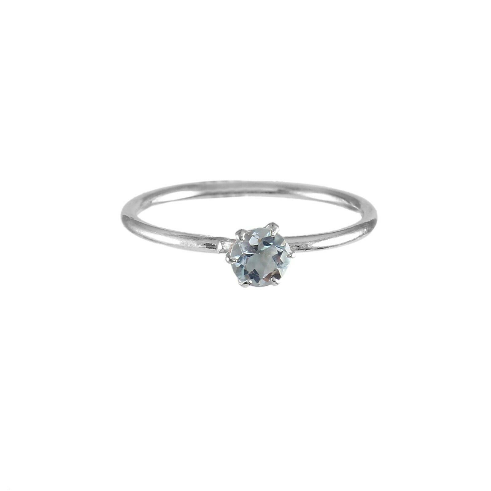Natural Aquamarine Gemstone Ring Stone Size 4 Mm Round Shape 925 Sterling Silver
