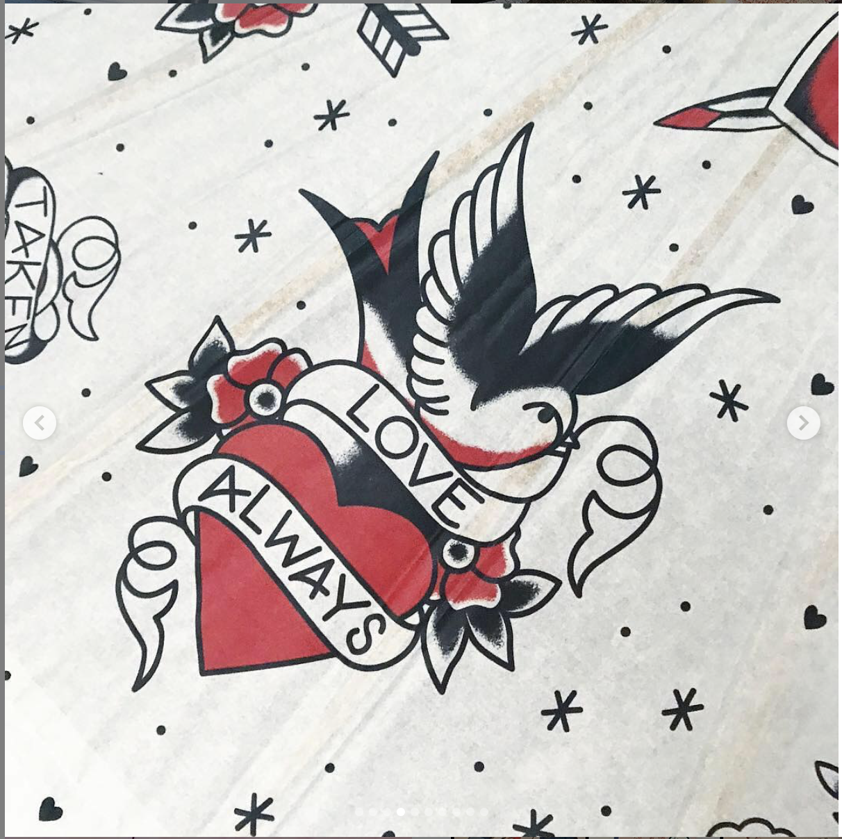 Sourpuss Paper Parasol 50s True Love Punk Tattoo Valentine Black Red Hearts Bird