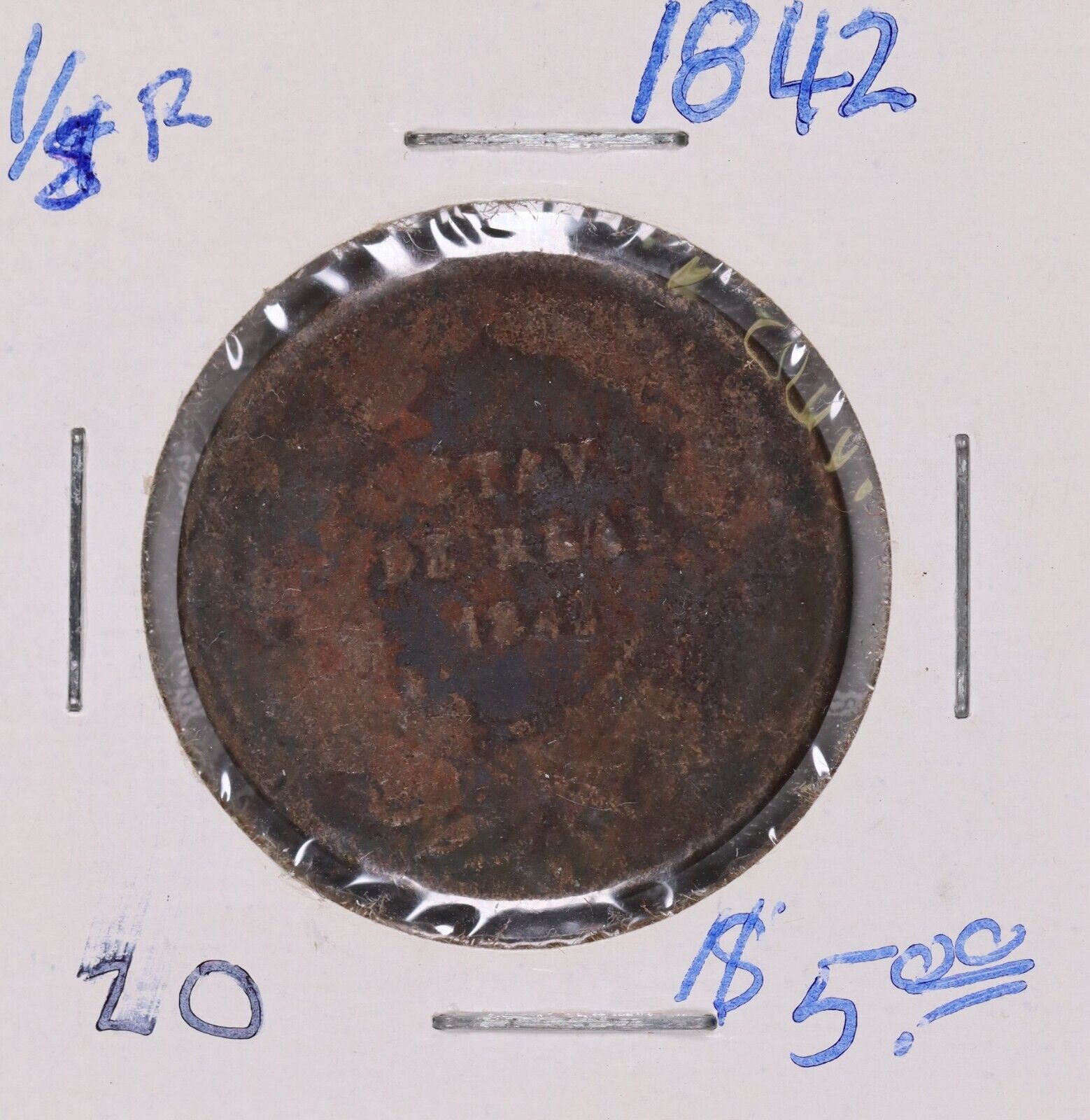1842 Mexico Federal Coinage 1/8 Real Republic Of Texas Period #2