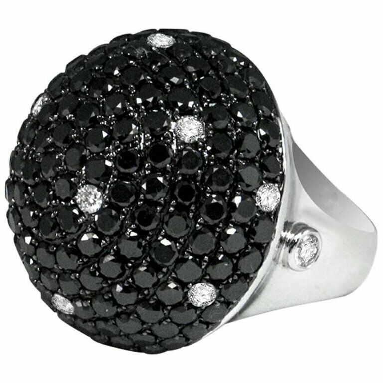 11.35ctw Dome Shaped Black White Cubic Zirconia Ring In 925 Pure Sterling Silver