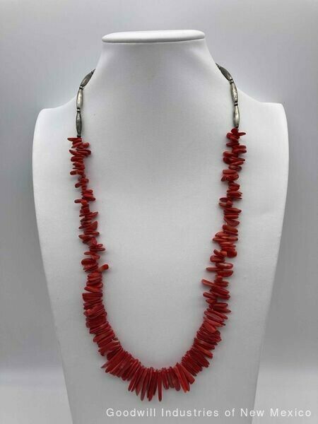 Sterling Silver Natural Red Coral Graduated 24" Necklace