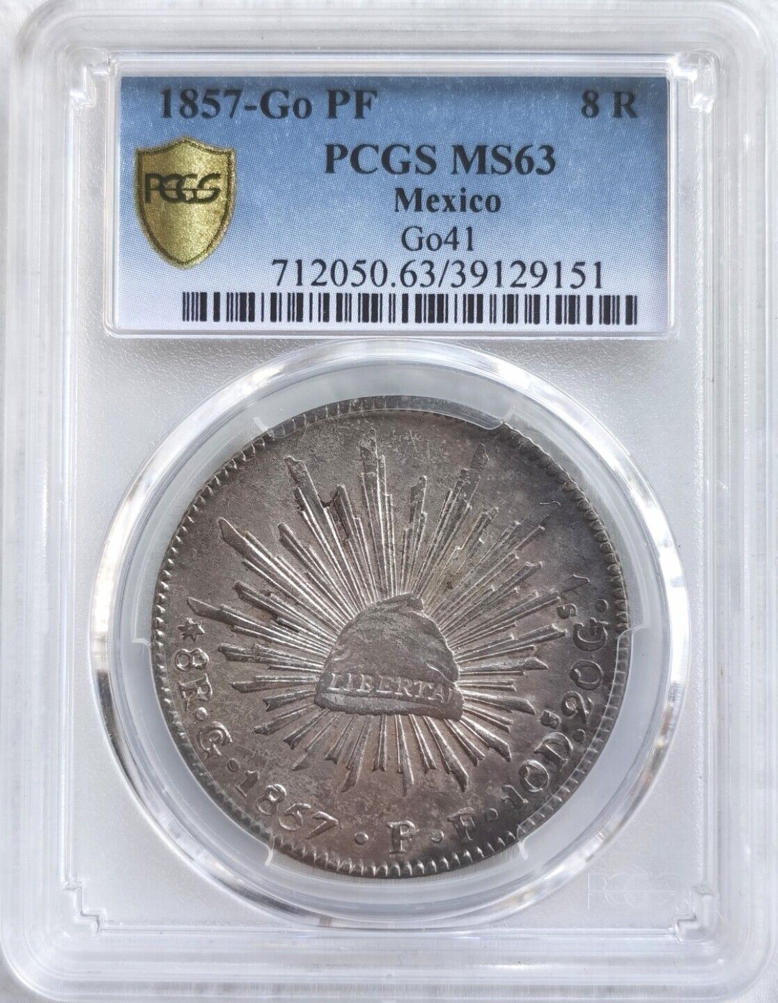 Pcgs Ms63 Mexico 1857-go Pf Silver Coin 8 Reales Mexico