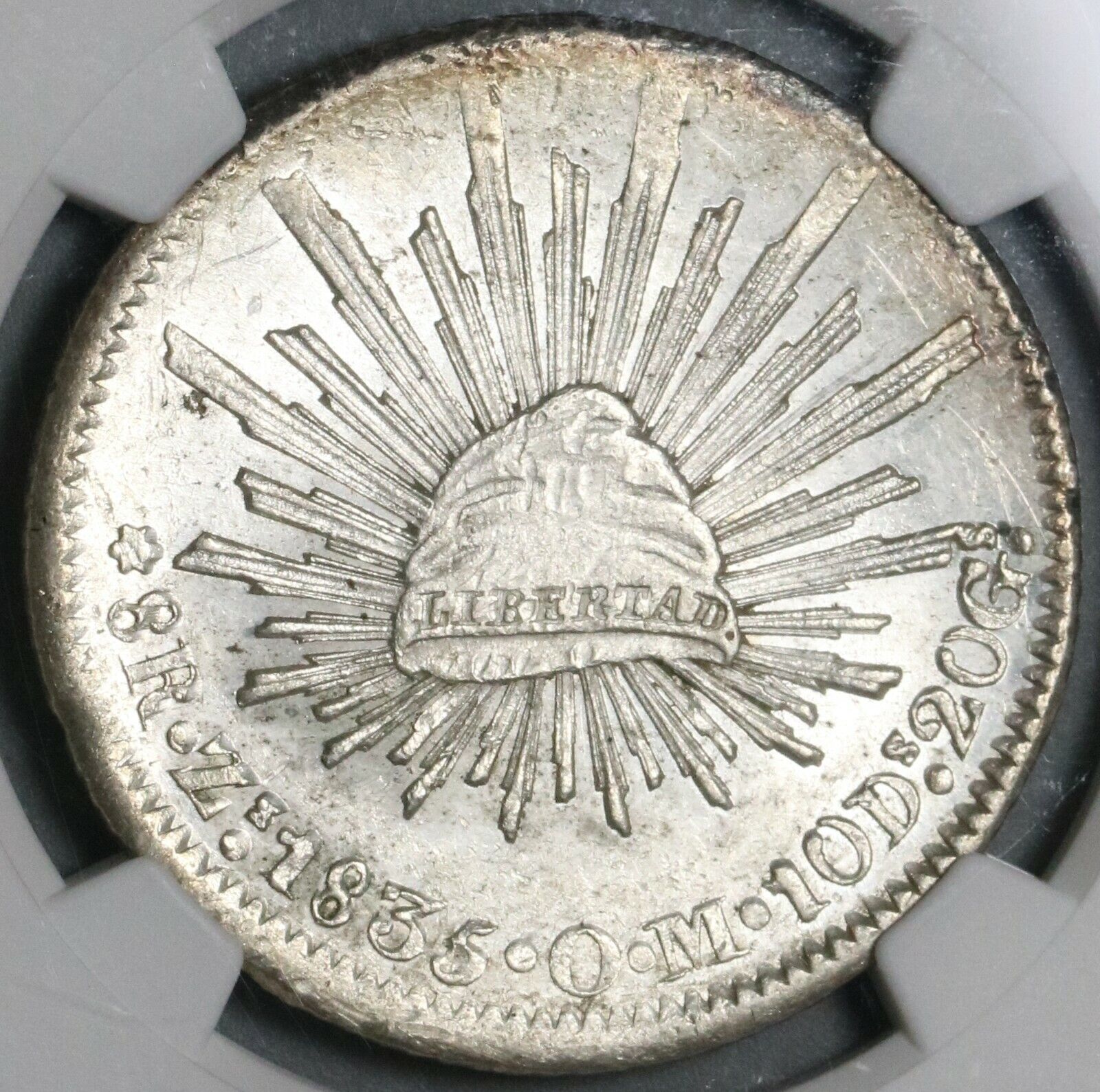 1835-zs Ngc Ms 62 Mexico 8 Reales Zacatecas Mint State Silver Coin (21081602c)