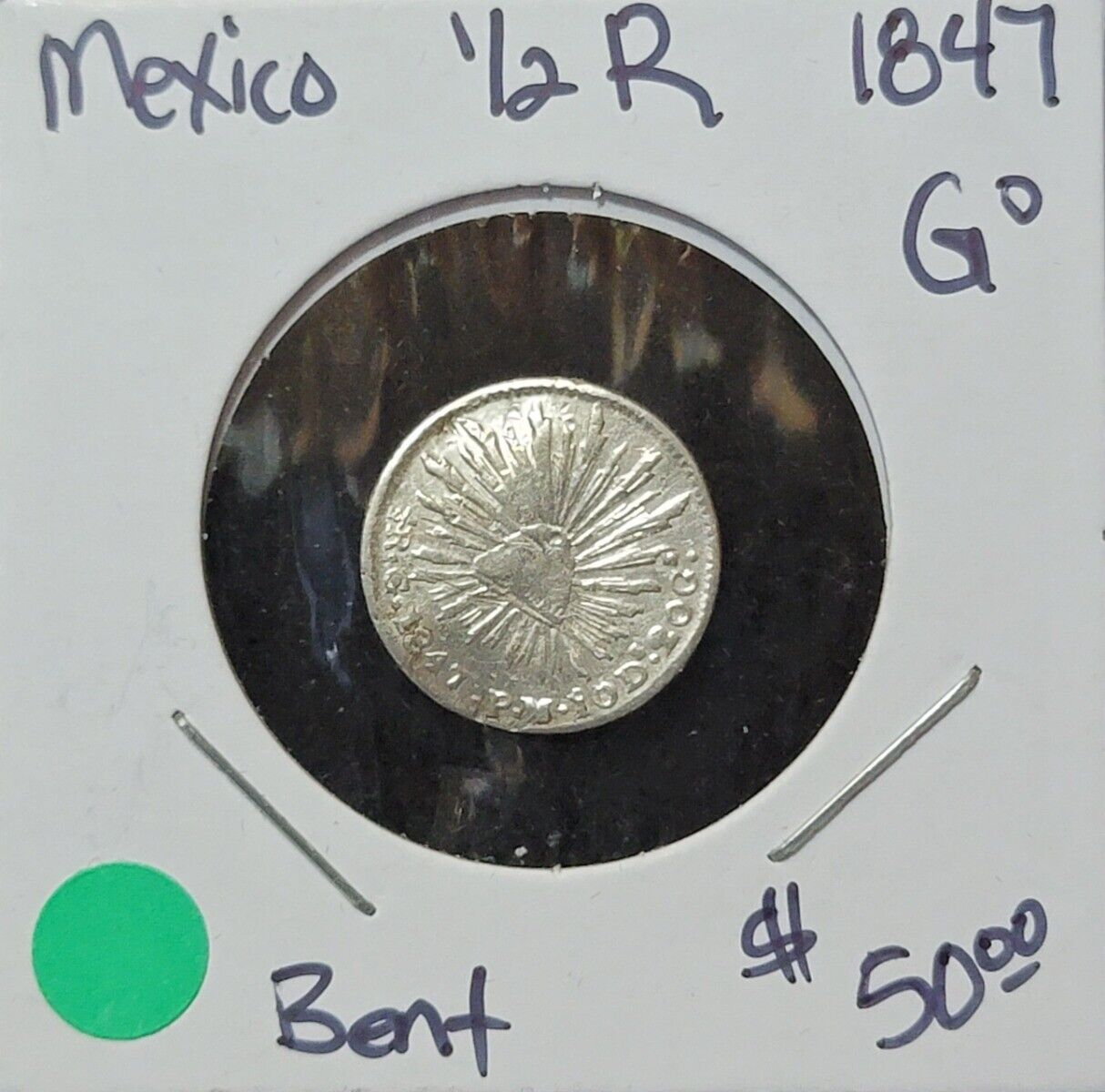 1847 Mexico Coin Half Real 1/2r Details Bent