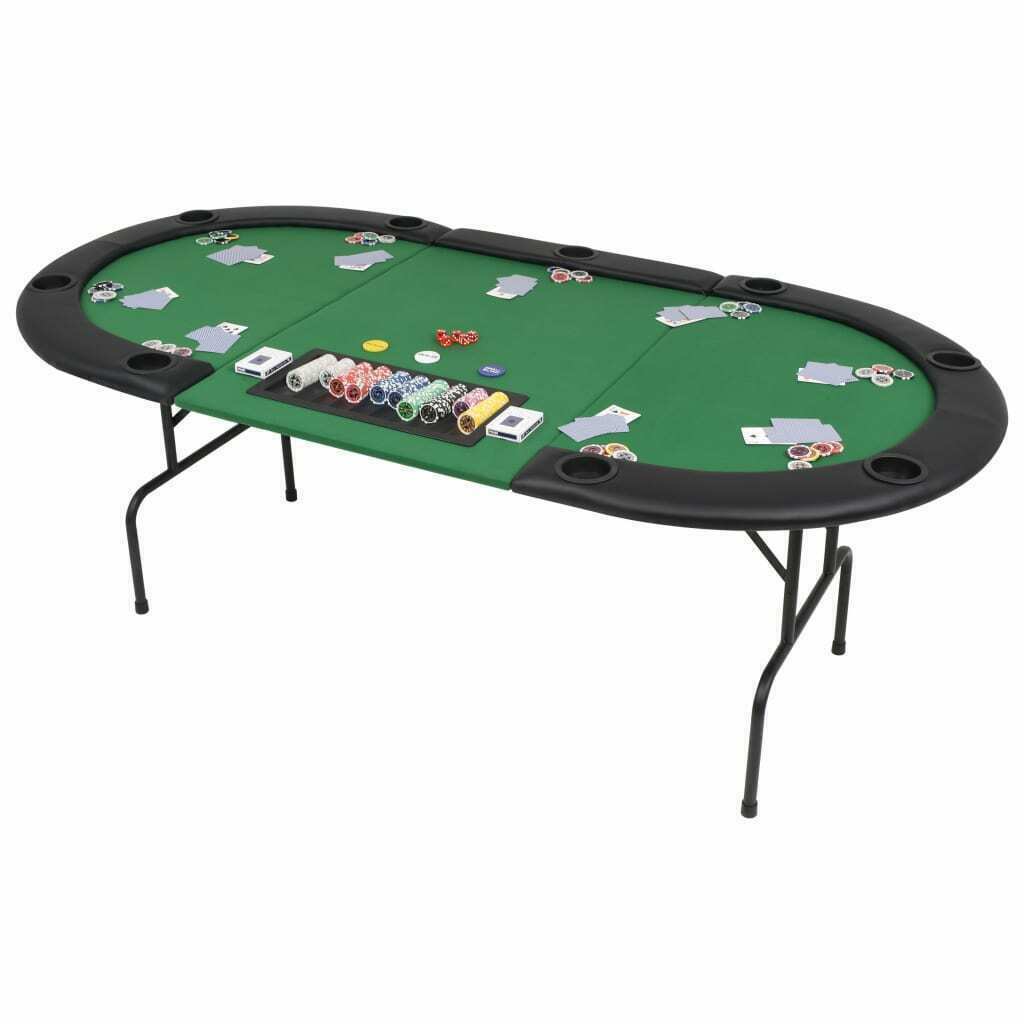 Us 9-player Folding Poker Table 3 Fold Oval Green Game Stand Casino Table