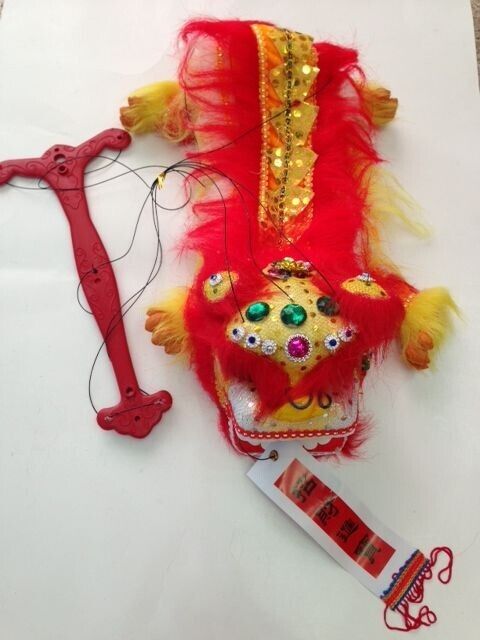 Red Gold Chinese New Year Puppet Lion Dragon Head Dance Hanging Decoration