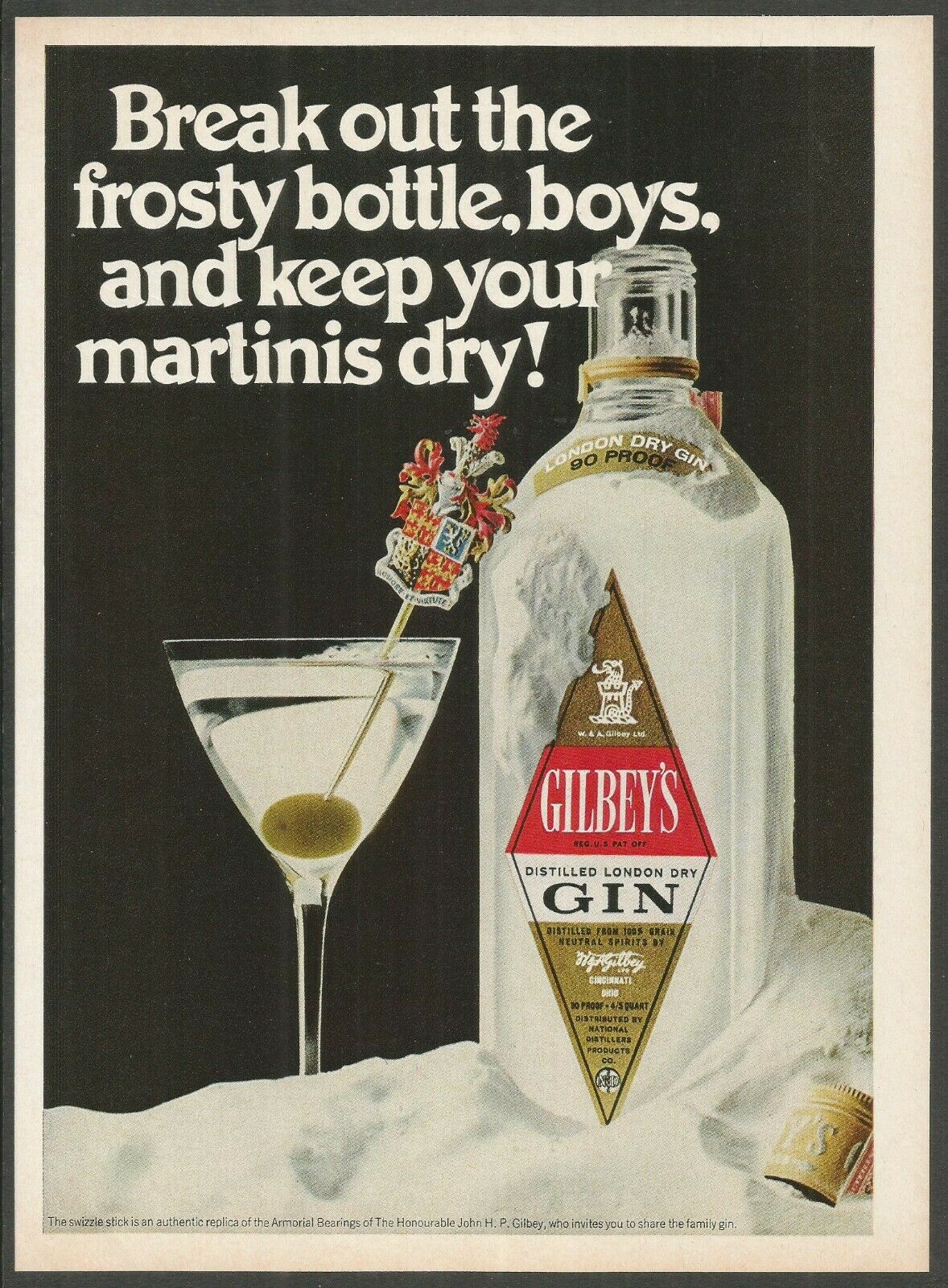 Gilbey's London Dry Gin - Keep Your Martinis Dry - 1968 Vintage Print Ad