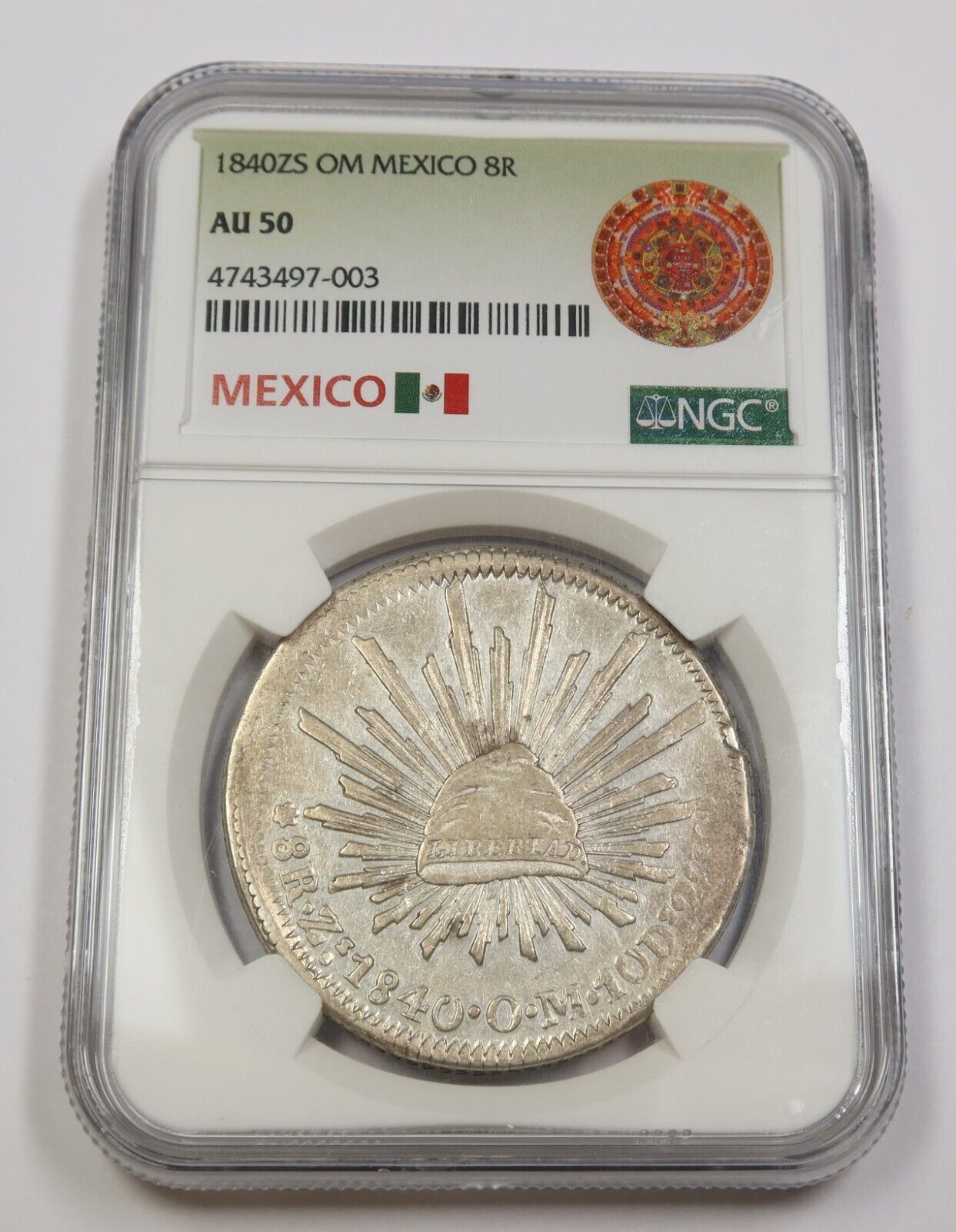 1840-zs Om Ngc Au50 | Republic Of Mexico - Silver Eight Reales 8r Coin #35680a