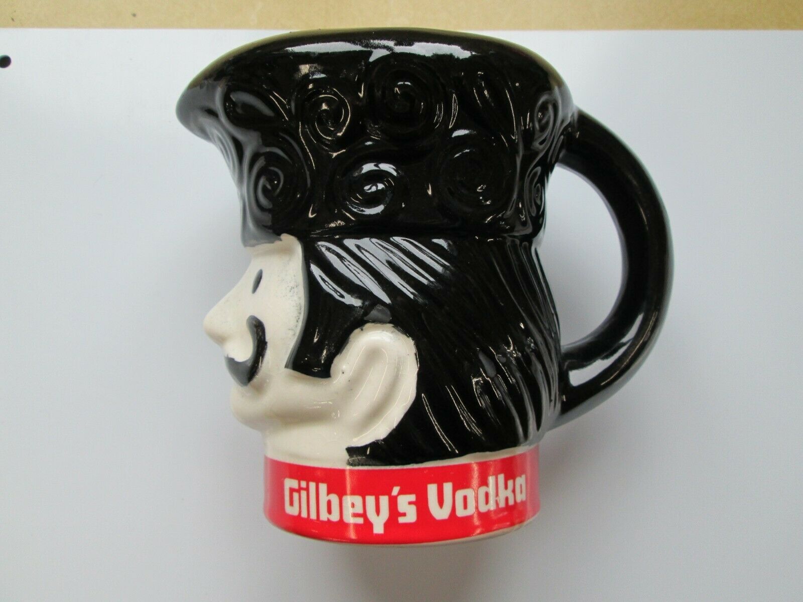 Vintage W. & A. Gilbey's Vodka Pub Pitcher Head Barware Jug Black, Red, White