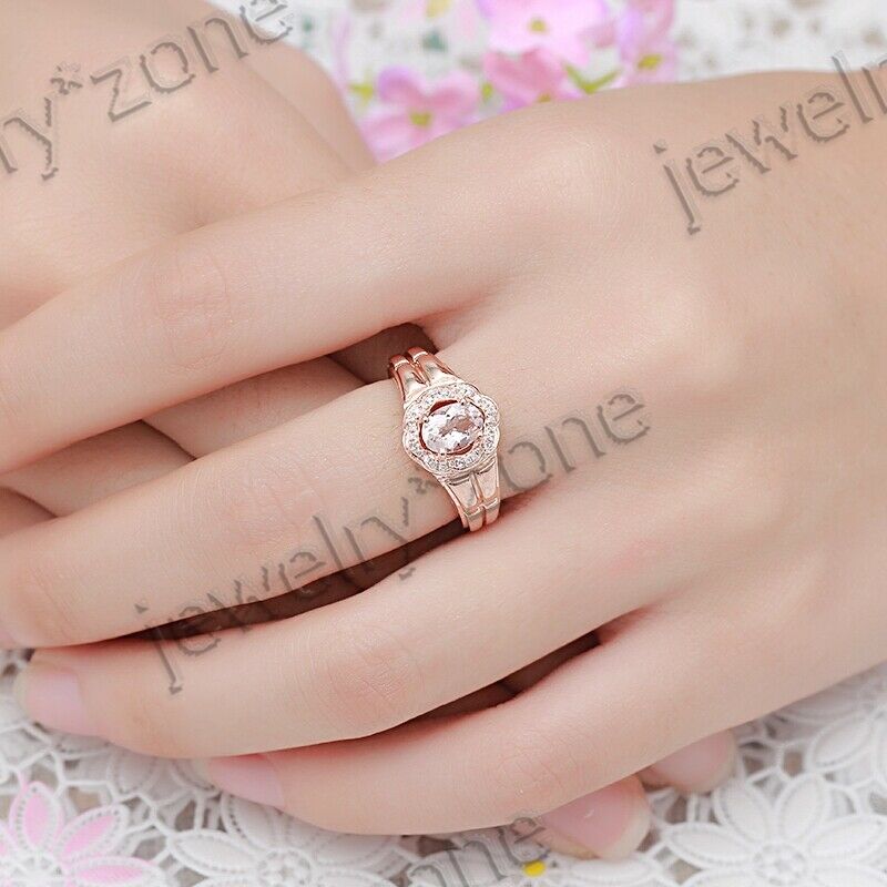 14k Rose Gold Diamond Jewelry Fancy Lightest Pink Morganite Fine Gemstone Ring