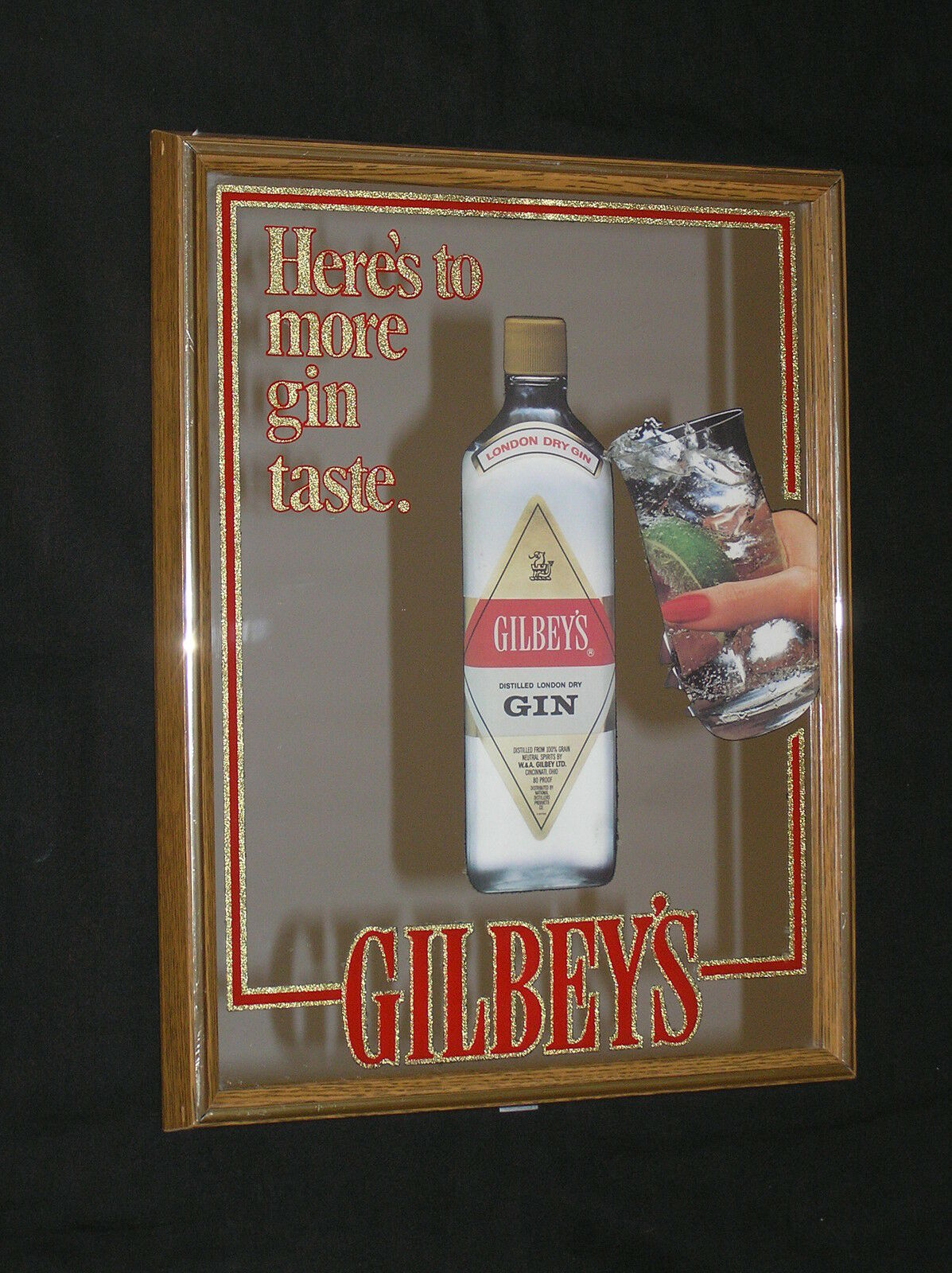 Gilbey's Heres To More Gin Taste Mirror Signage Sign Picture 17 1/4" X 13 1/4"
