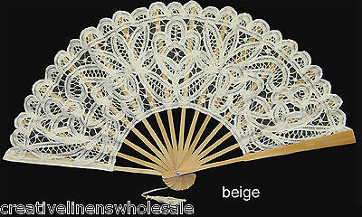 Beige Victorian Battenburg Lace Wedding Bridal Fan Party Supply Creative Linens