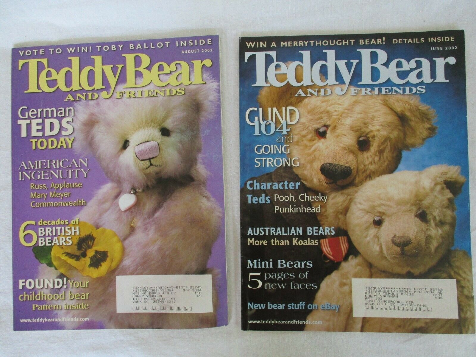 2 Teddy Bear And Friends Magazine Back Issues June And August 2002 Pooh, Cheeky
