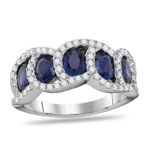 Sapphire Wedding Engagement Band Ring 18k White Gold 2.95 Cttw
