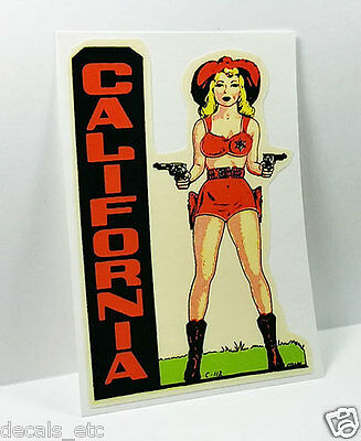 California Cowgirl Pinup Vintage Style Travel Decal, Vinyl Sticker,luggage Label