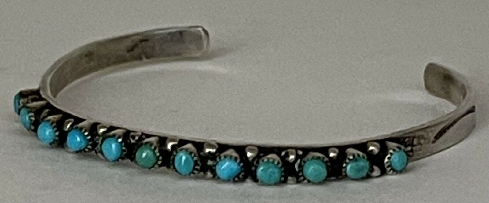 Tiny Child Size Vintage Zuni Indian Silver Snake Eye Turquoise Cuff Bracelet