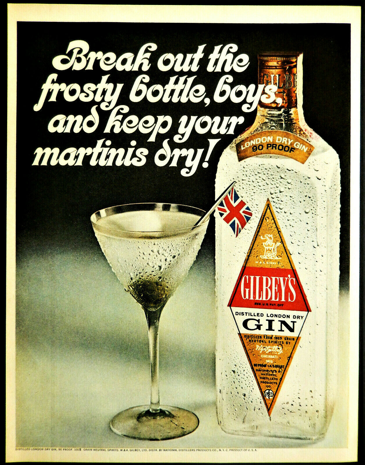 Vtg 1967 Gilbey's London Dry Gin Retro Advertisement Original Ad